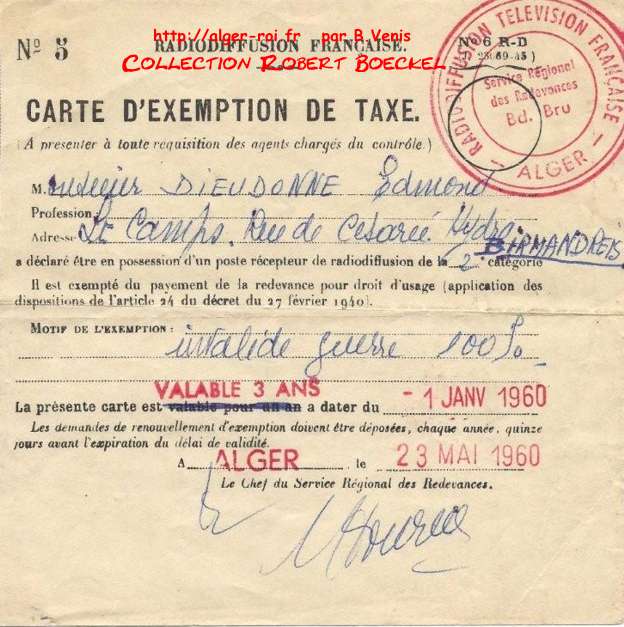 CARTE d'EXEMPTION de TAXE