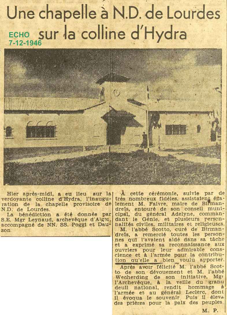 1.- Une chapelle à N.D. de Lourdes sur la colline d'Hydra