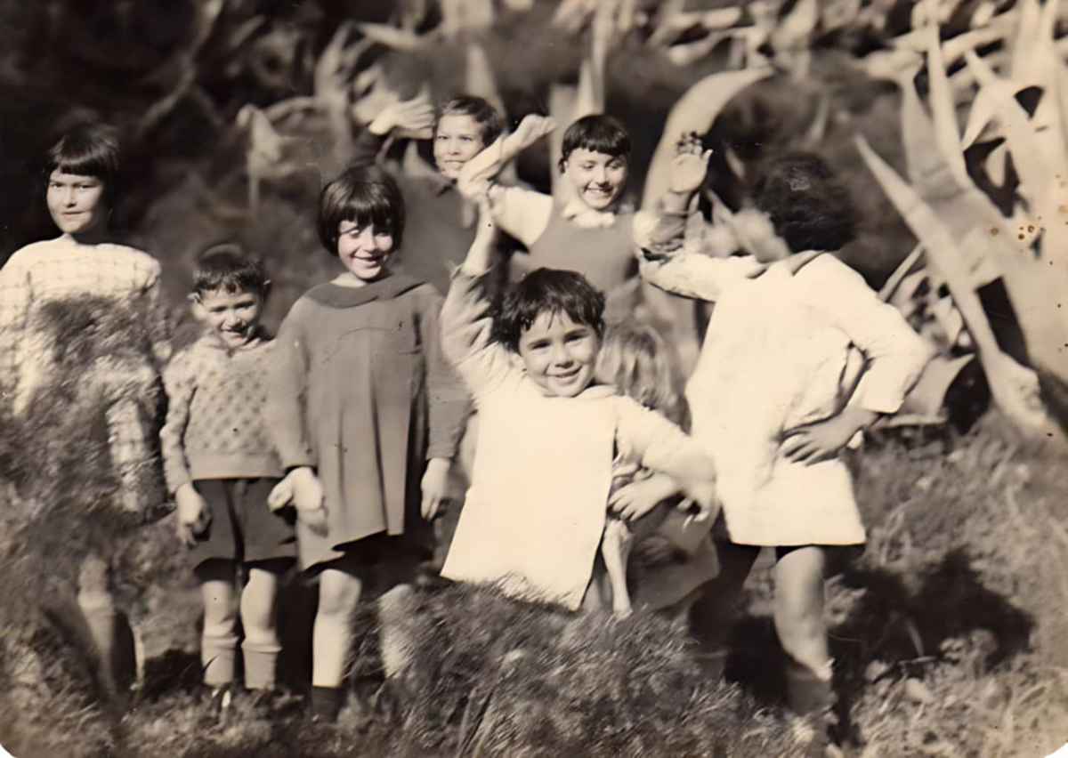 Une carte postale des enfants du quartier d'Hydra ,mon père Gabriel CAVALLO est au centre, à sa droite son copain Jacky ZENOU et sa soeur Yvette dite Yéyettte.