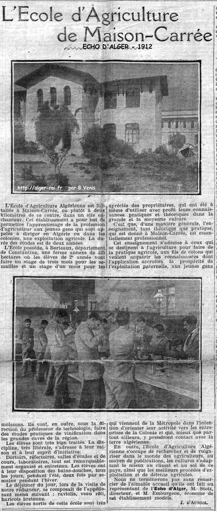 l'ecole d'agriculture de maison-carree,article de l'echo d'alger,1912