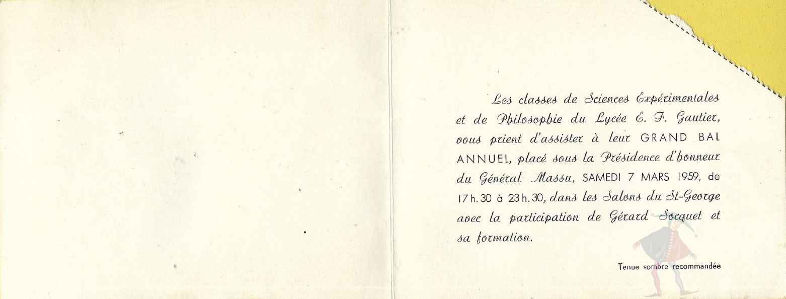 INVITATION AU BAL ANNUEL - 1959 