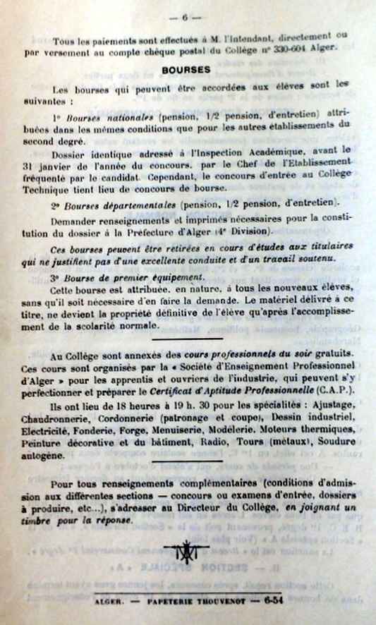 Document réalisé pour le concours d’entrée du 24 juin 1954.