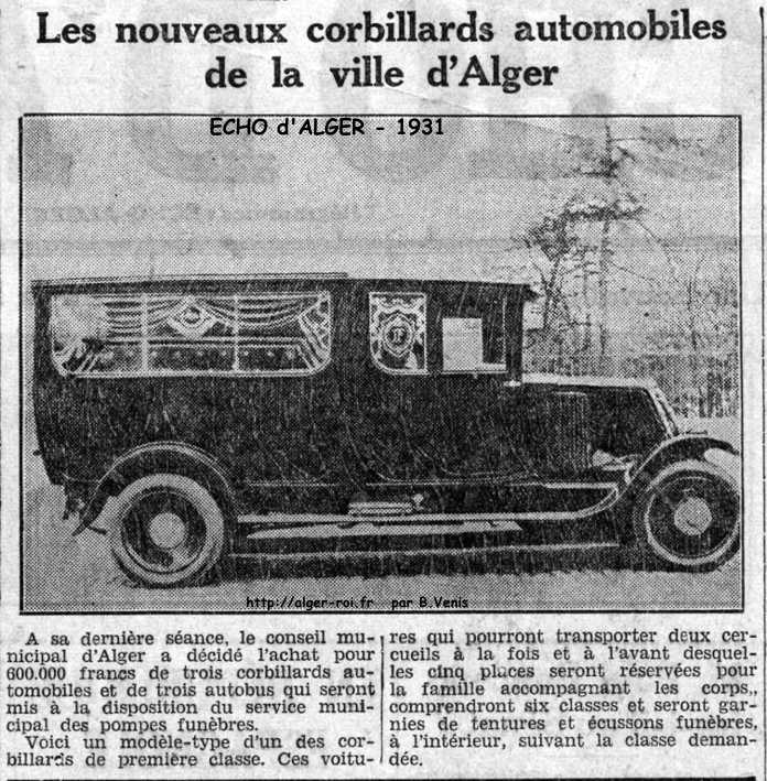 les nouveaux corbillards automobiles de la ville d'alger