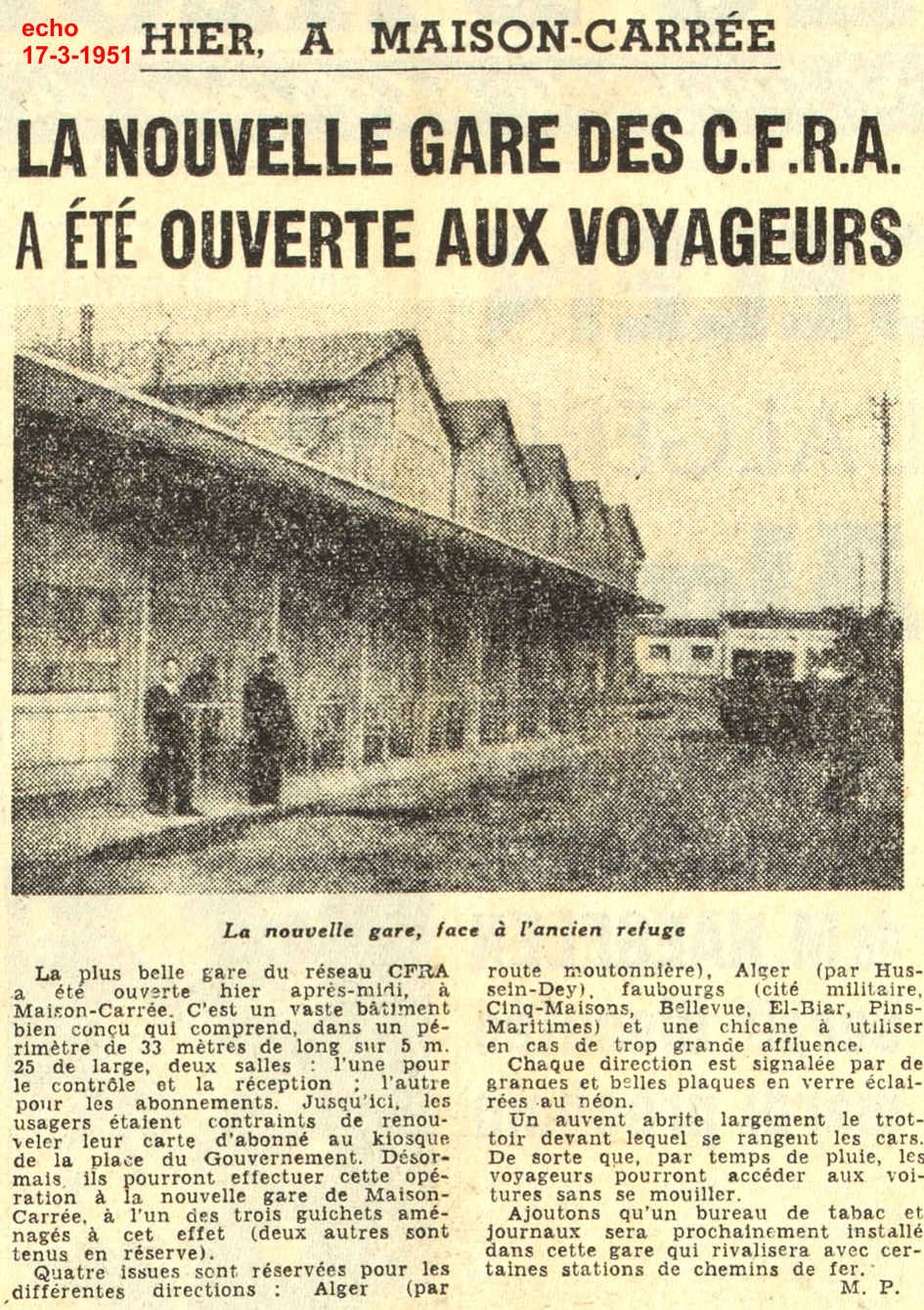 LA NOUVELLE GARE DES C.F.R.A. A ÉTÉ OUVERT AUX VOYAGEURS 