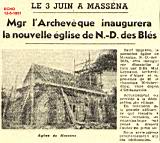 Mgr l'Archevêque inaugurera la nouvelle église de N.-D. des blés