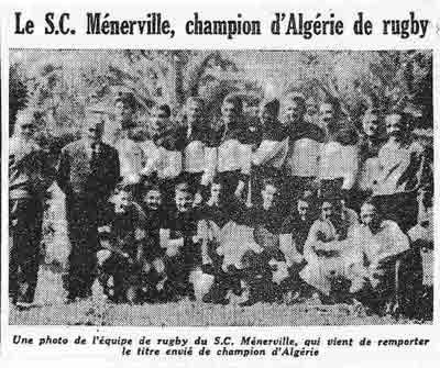 Le S.C.Ménerville, champion d'Algérie de rugby - mai 1959