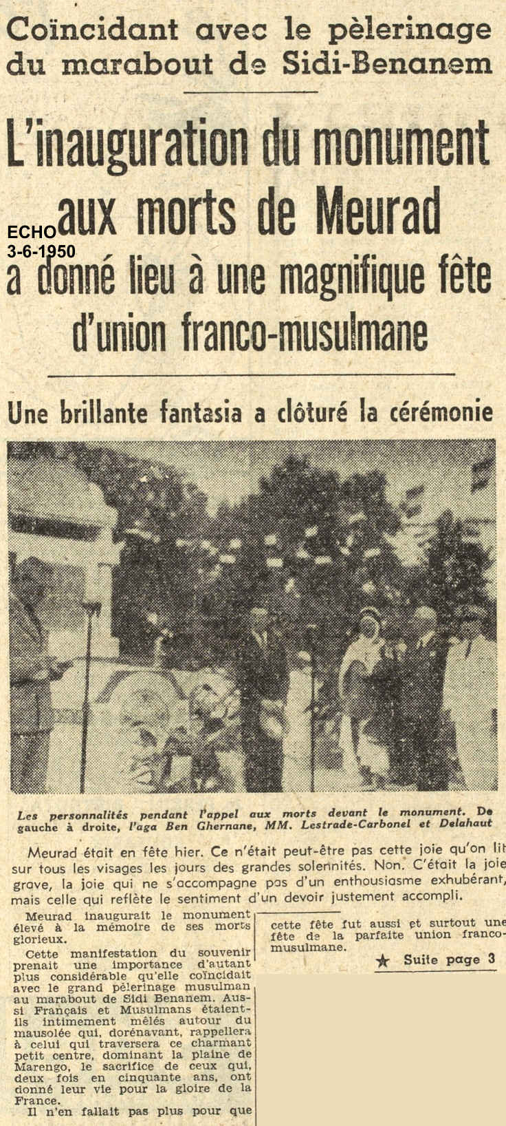 L'inauguration du monument aux morts de Meurad