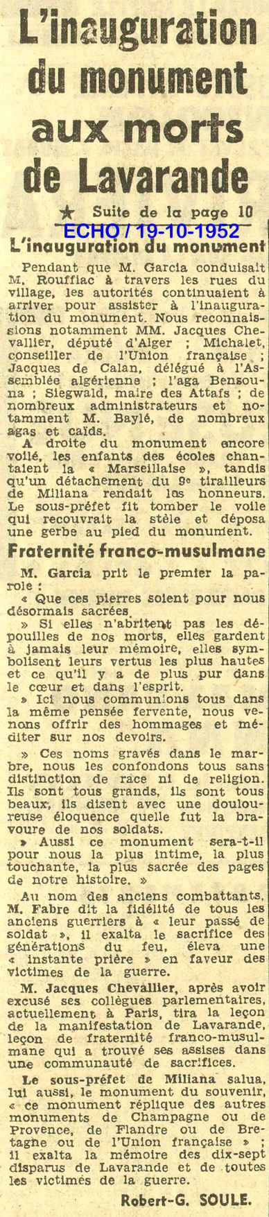 En présence de nombreuses personnalités M. ROUFFIAC, sous-préfet de Miliana