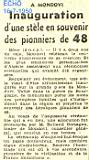 Inauguration d'une stèle en souvenir des pionniers de 48