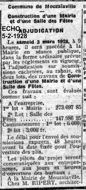 La mairie: adjudication d'une mairie et d'une salle des fêtes