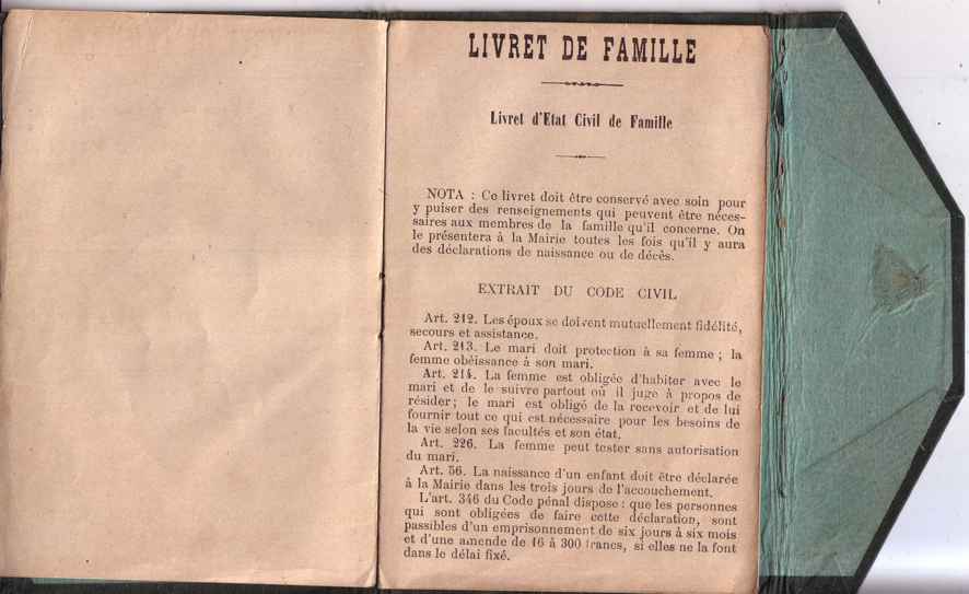 Un livret de famille de 1898