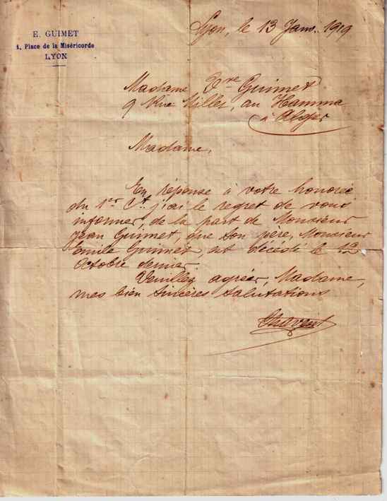 (lettre conservée dans les archives de Léontine