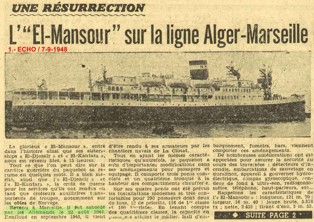 - UNE RÉSURRECTION (.. Résurrection ? voir le El Mansour des années 30) 