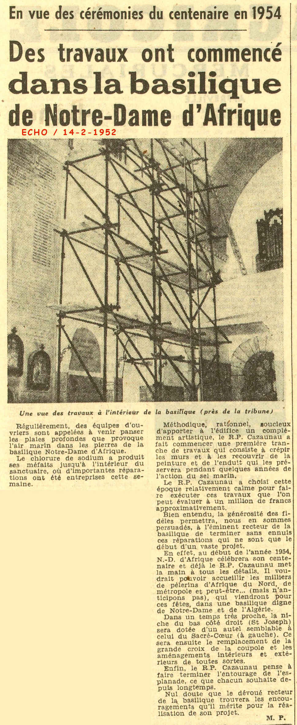 En vue des cérémonies du centenaire en 1954