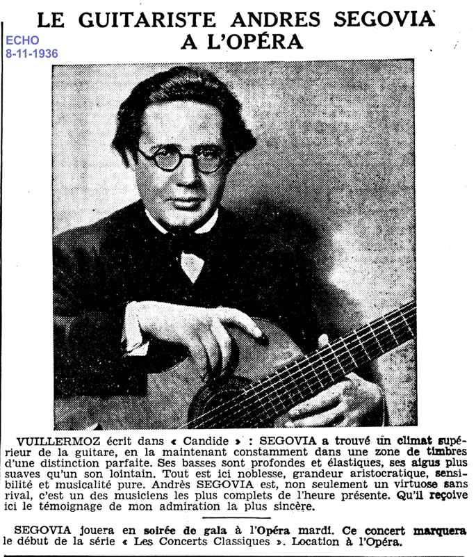 LE GUITARISTE ANDRES SEGOVIA A L'OPÉRA