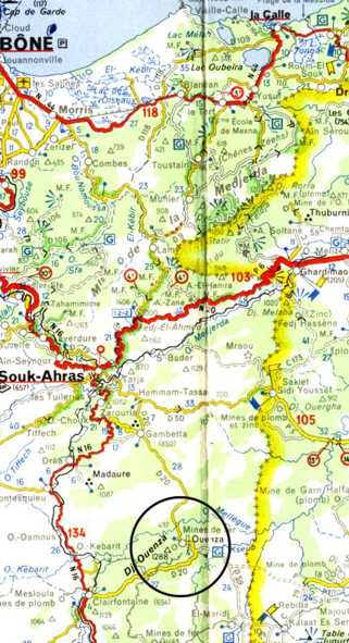 Pour situer Ouenza (carte Michelin n°172)