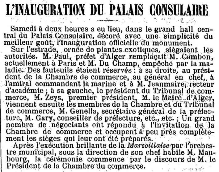 Palais consulaire : inauguration