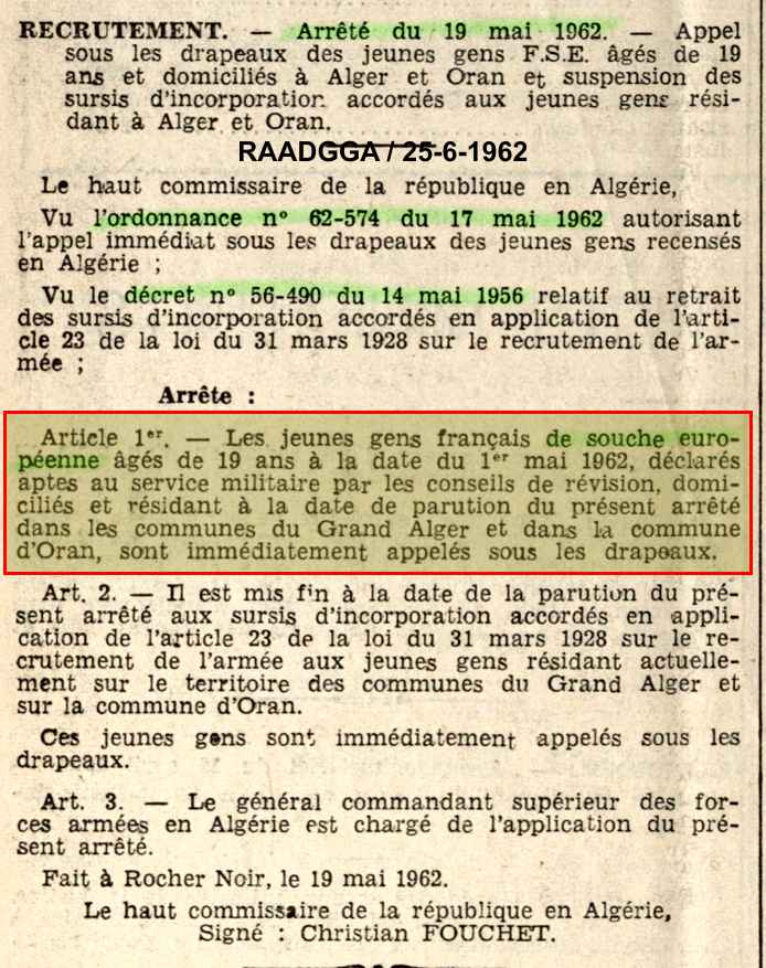 Arrêté du 19 mai 1962