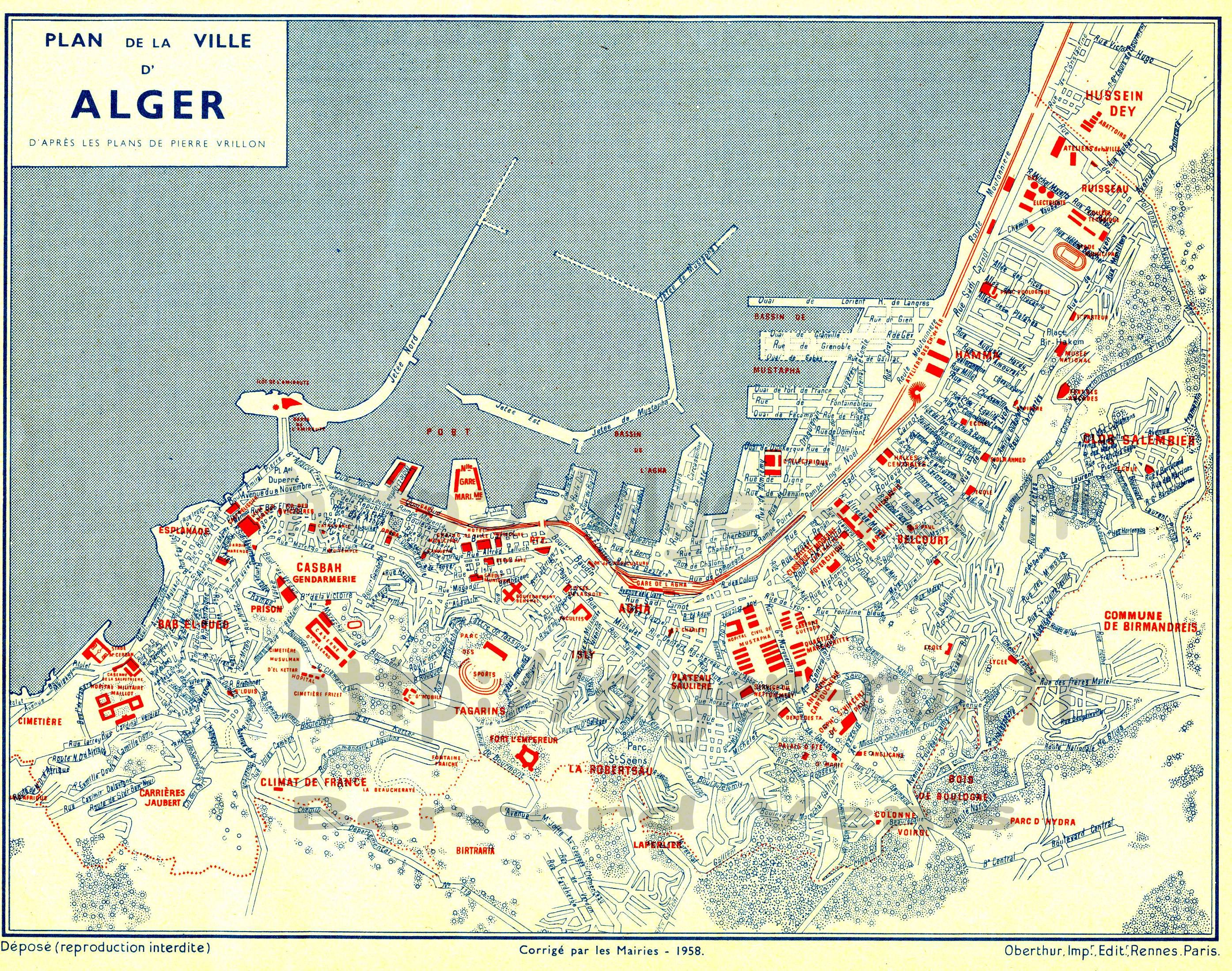 plan extrait du calendrier 1961 des PTT