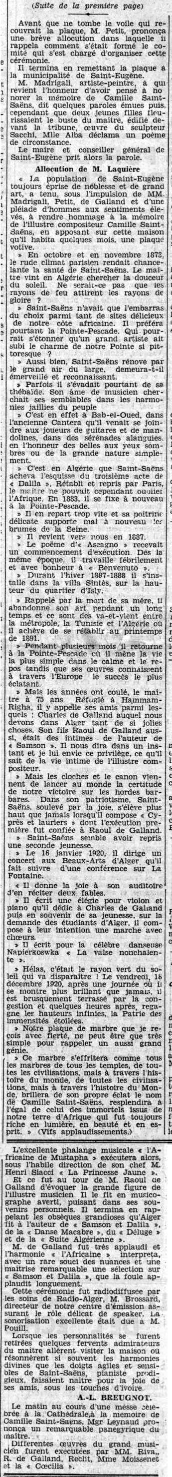 Un marbre a été apposé sur la villa de Saint-Saëns