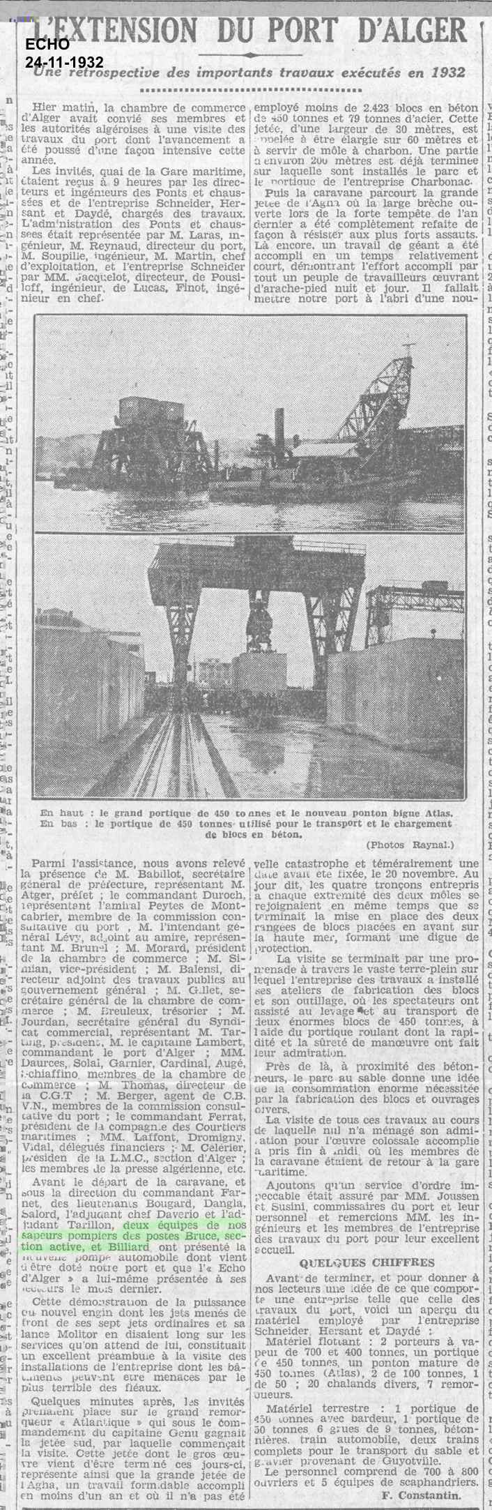 une rétrospective des importants travaux exécutés en 1932