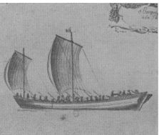 Barque longine XVIIè , dessin de Jouve.