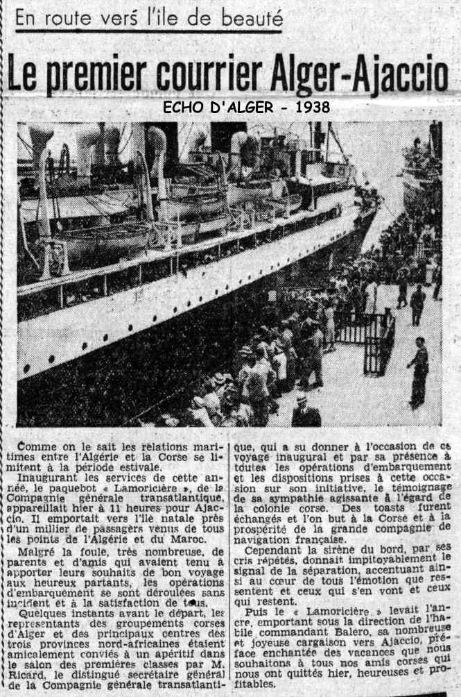 Le premier courrier Alger-Ajaccio....1938