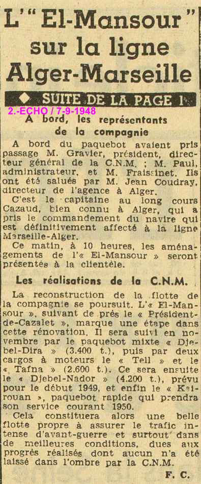 - UNE RÉSURRECTION (.. Résurrection ? voir le El Mansour des années 30) 