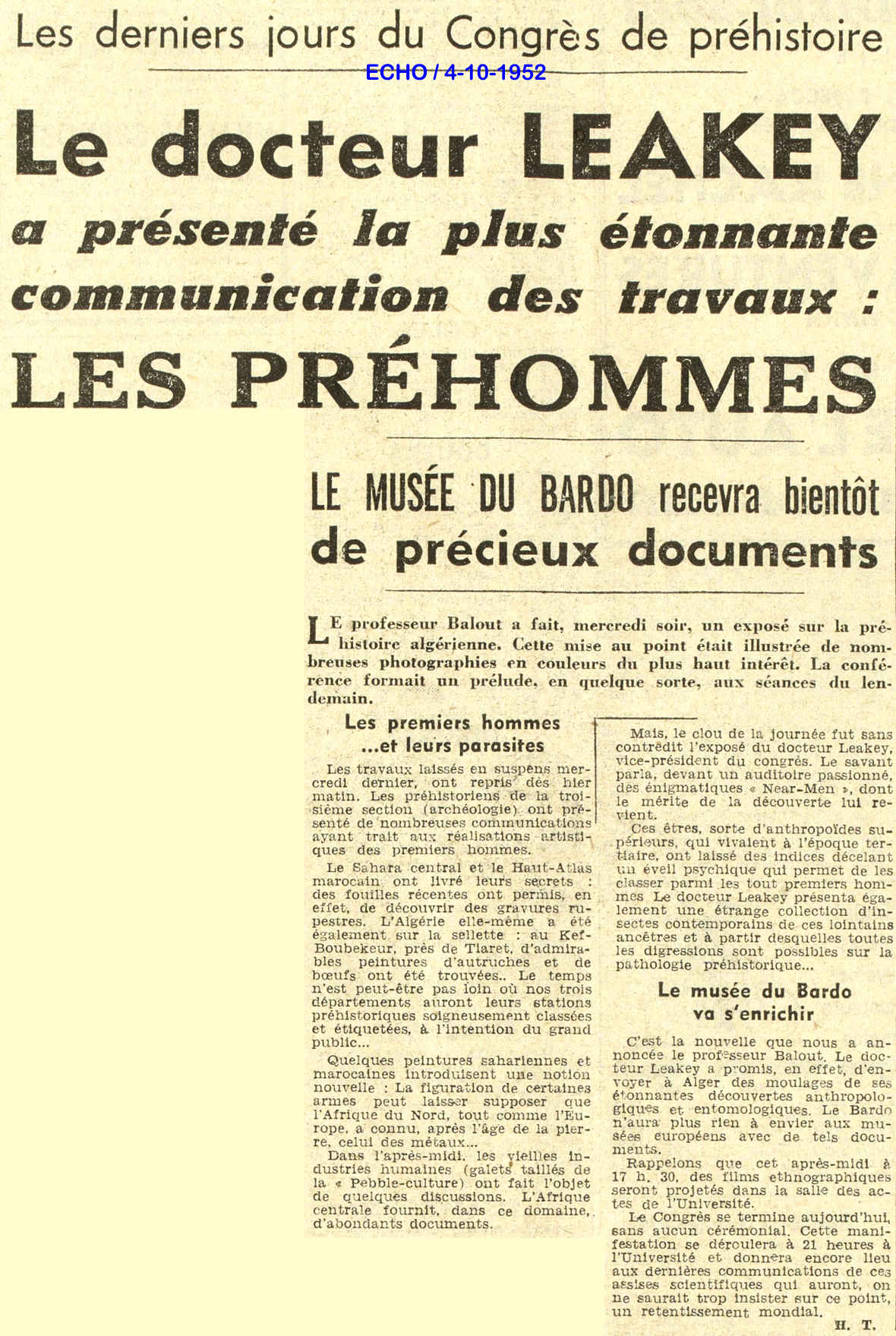 Les derniers jours du Congrès die préhistoire