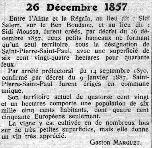 26 décembre 1857 - création de Saint Pierre - Saint Paul-