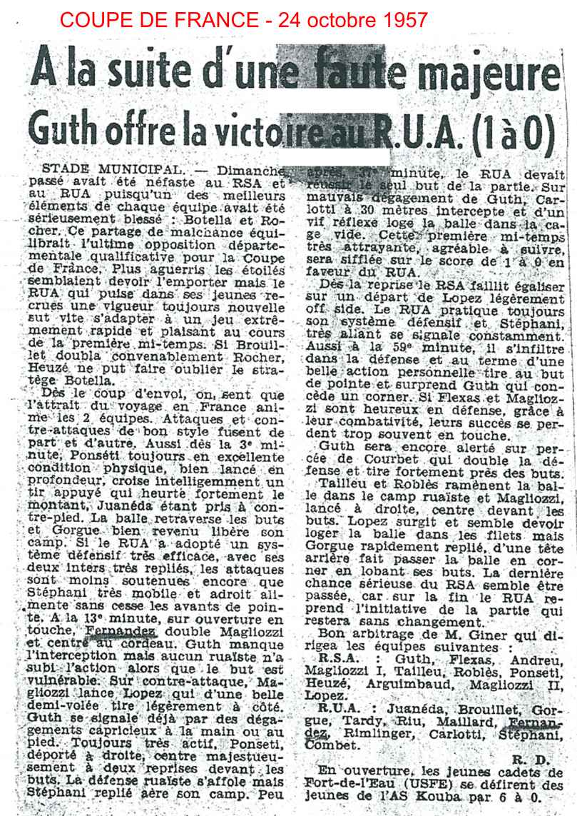 Coupe de France - Tour Éliminatoire du District Algérois - 24 novembre 1957 .