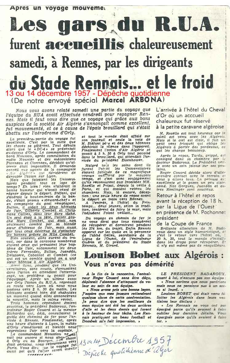 Relation du voyage "mouvementé" par Tony Arbona le vendredi 13 décembre 1957 .