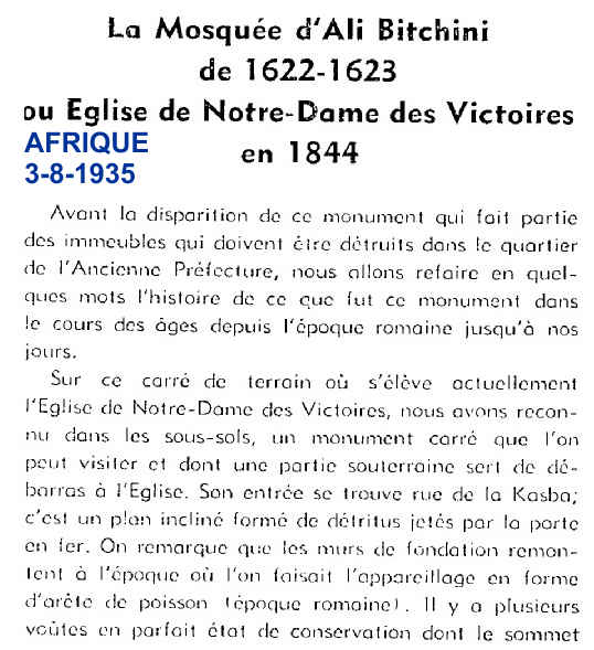 Mosquée d'Ali Bitchini de 1622-1623 ou Église de Notre-Dame des Victoires en 1844 