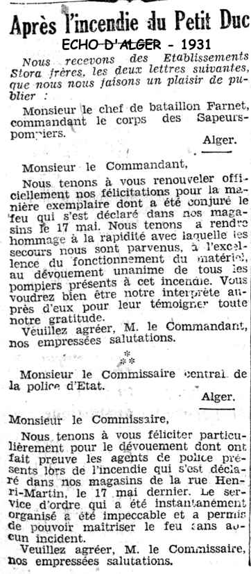 Le feu aux magasins du « Petit Duc » à Alger - 1931