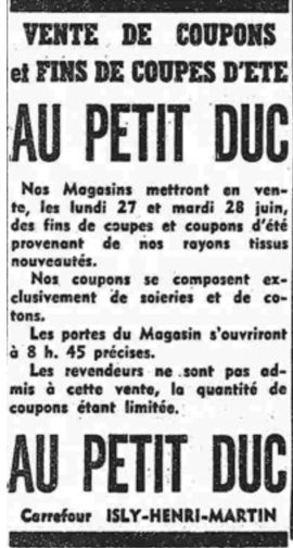 juin 1960 : Vente de coupons
