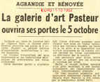 La galerie d'art Pasteur ouvrira ses portes le 5 octobre