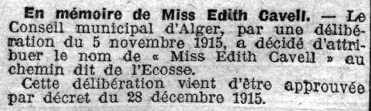 En mémoire de Miss Edith Cavell.