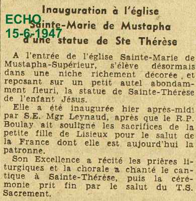 Inauguration à l'église Sainte-Marie de Mustapha d'une statue de Ste Thérèse