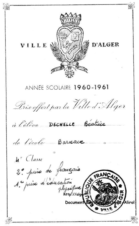 Prix de fin d'année,ecole Barnave