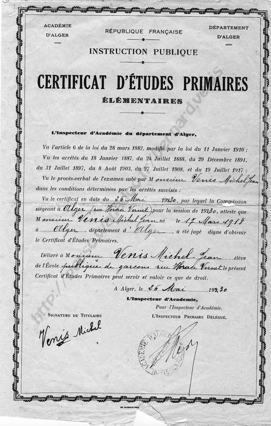 un diplôme de certificat de fin d'études, 26 mai 1930...mon père avait 12 ans...