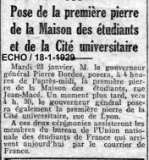 Pose de la première pierre de la maison des étudiants et cité universitaire