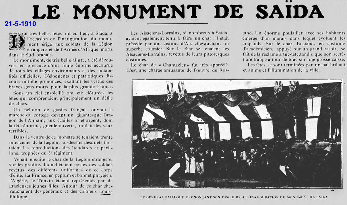 Inauguration du MONUMENT aux SOLDATS de la LEGION ETRANGERE... 