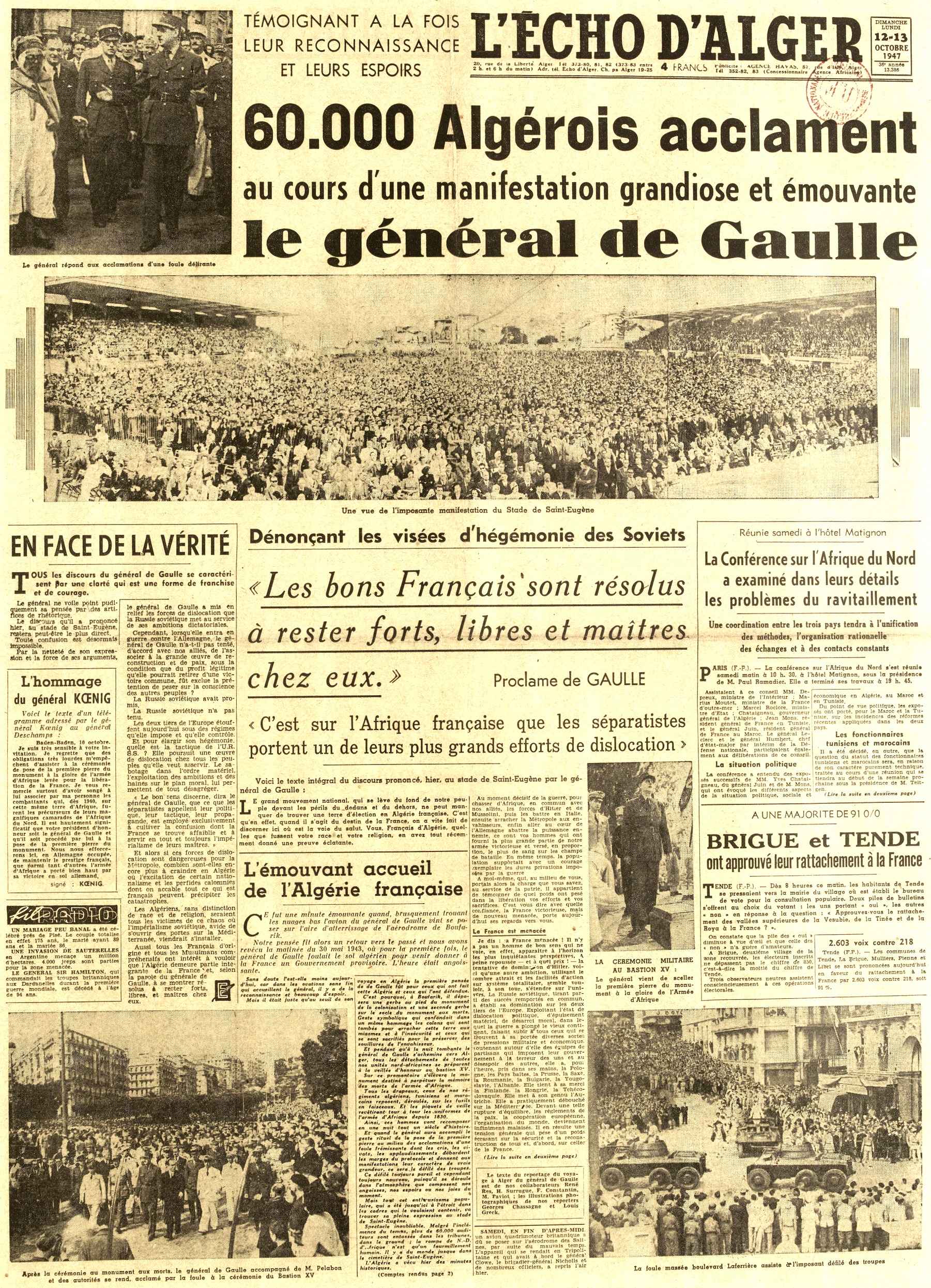 De Gaulle : Discours du 12 octobre 1947