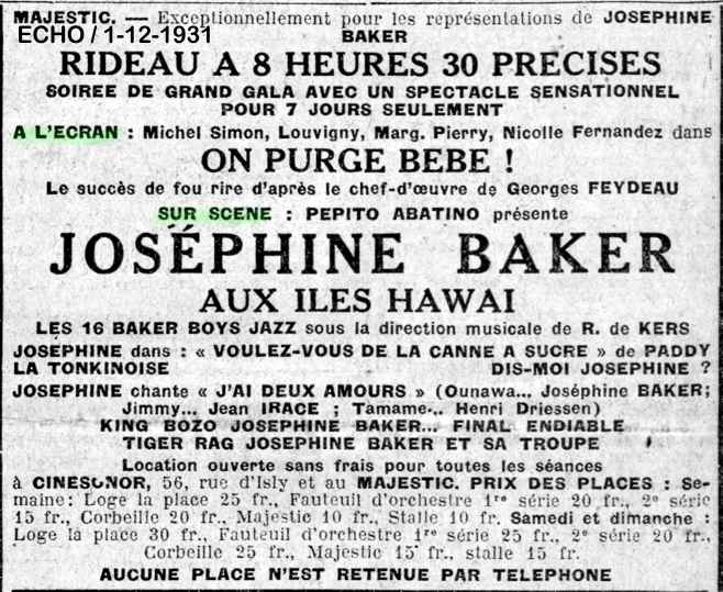 JOSÉPHINE BAKER au MAJESTIC