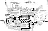 Plan général de l'aménagement du Centre. A noter: la séparation des circulations piétons et véhicules (en grisé) et les voies d'accès.