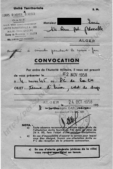 convocation du 25-10-58