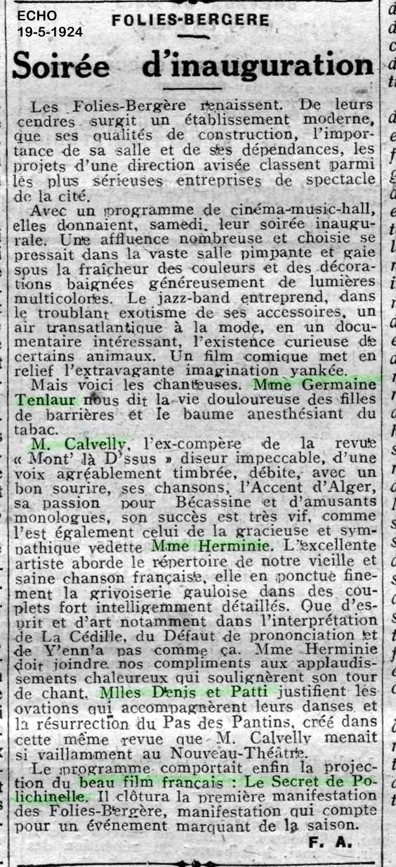 19-5-1924 : soirée d'inauguration