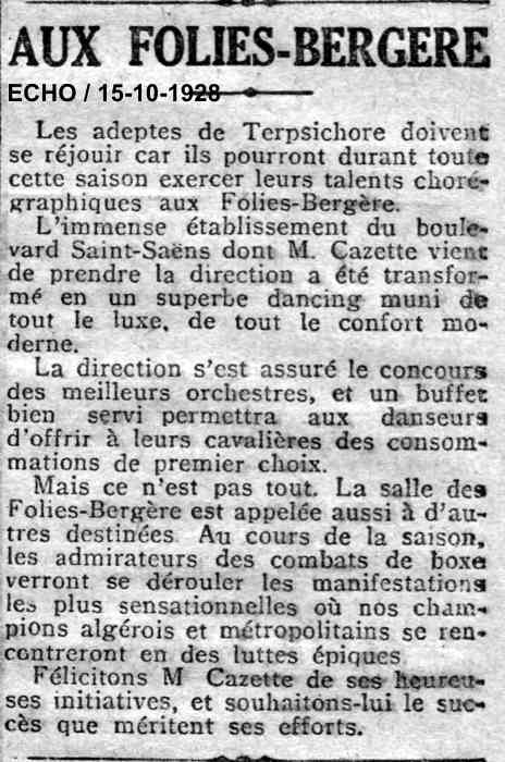 15-10-1928 : salle transformée en dancing.