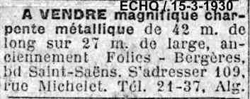 15-3-1930 : vente d'une charpente