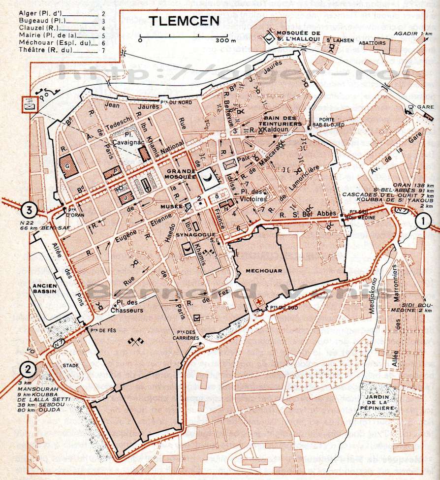 tlemcen,plan de la ville,guide vert michelin,1956